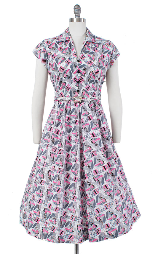 1940s Atomic Sailboat Novelty Print Dress