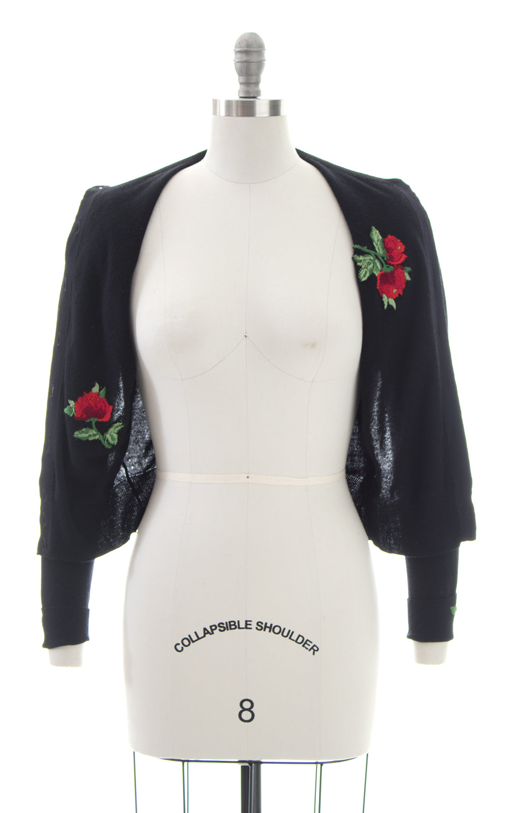 1950s Rose Embroidered Cashmere Knit Cardigan