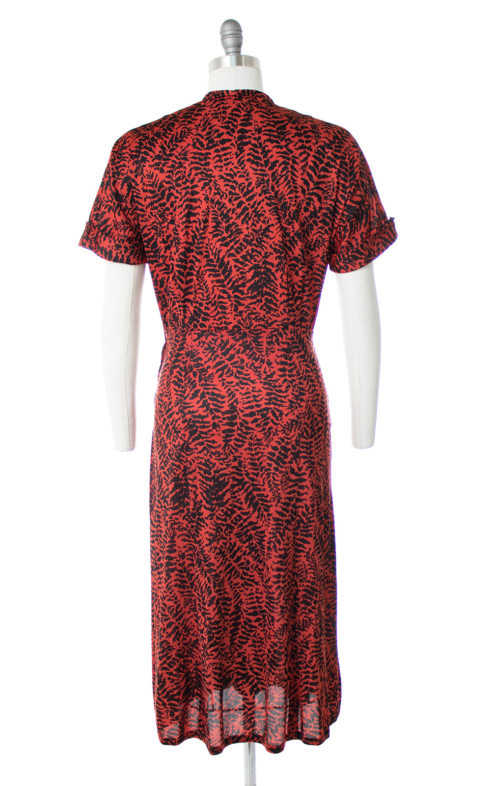 1940s Fern Printed Rayon Jersey Shirt Dress