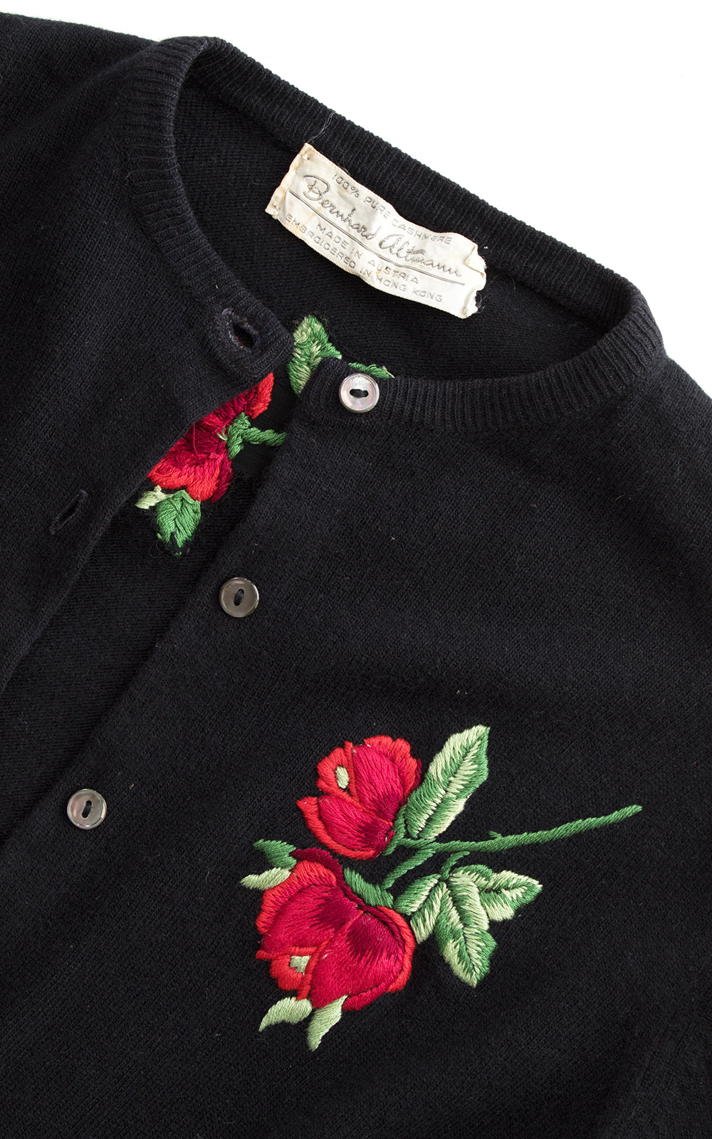 1950s Rose Embroidered Cashmere Knit Cardigan