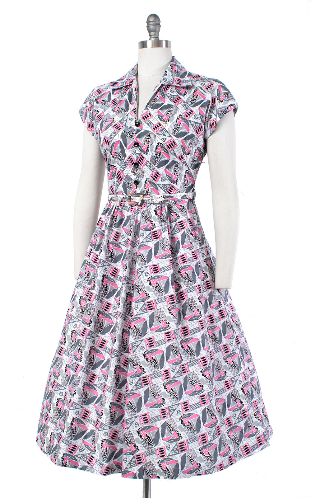 1940s Atomic Sailboat Novelty Print Dress