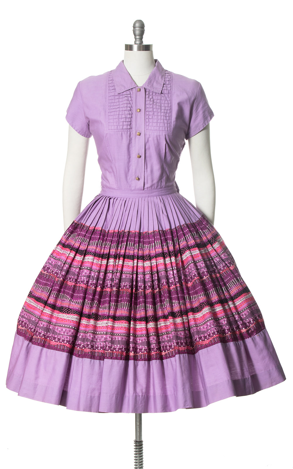 1950s Associated American Artists Purple Cotton Shirtwaist Dress