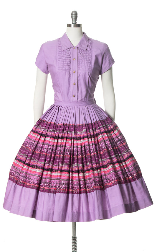 1950s Associated American Artists Purple Cotton Shirtwaist Dress