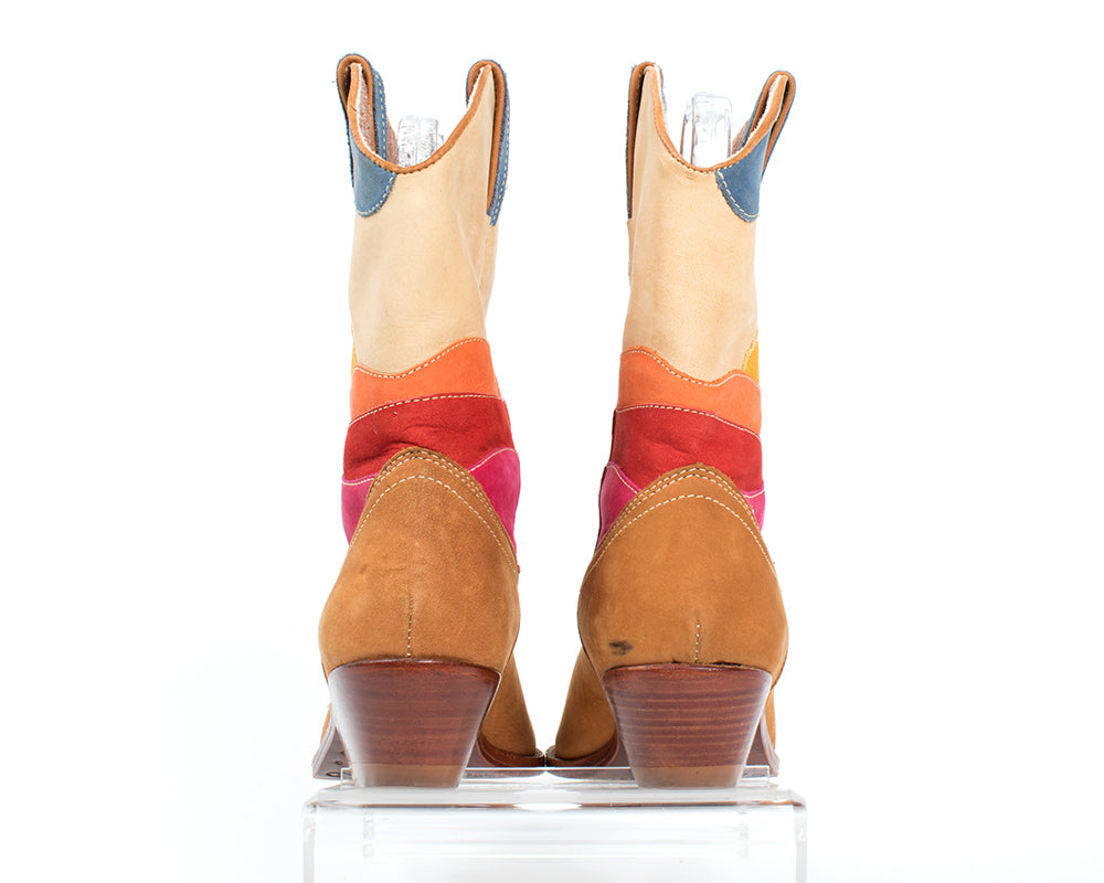 1980s Cactus Sunset Novelty Suede Cowboy Boots