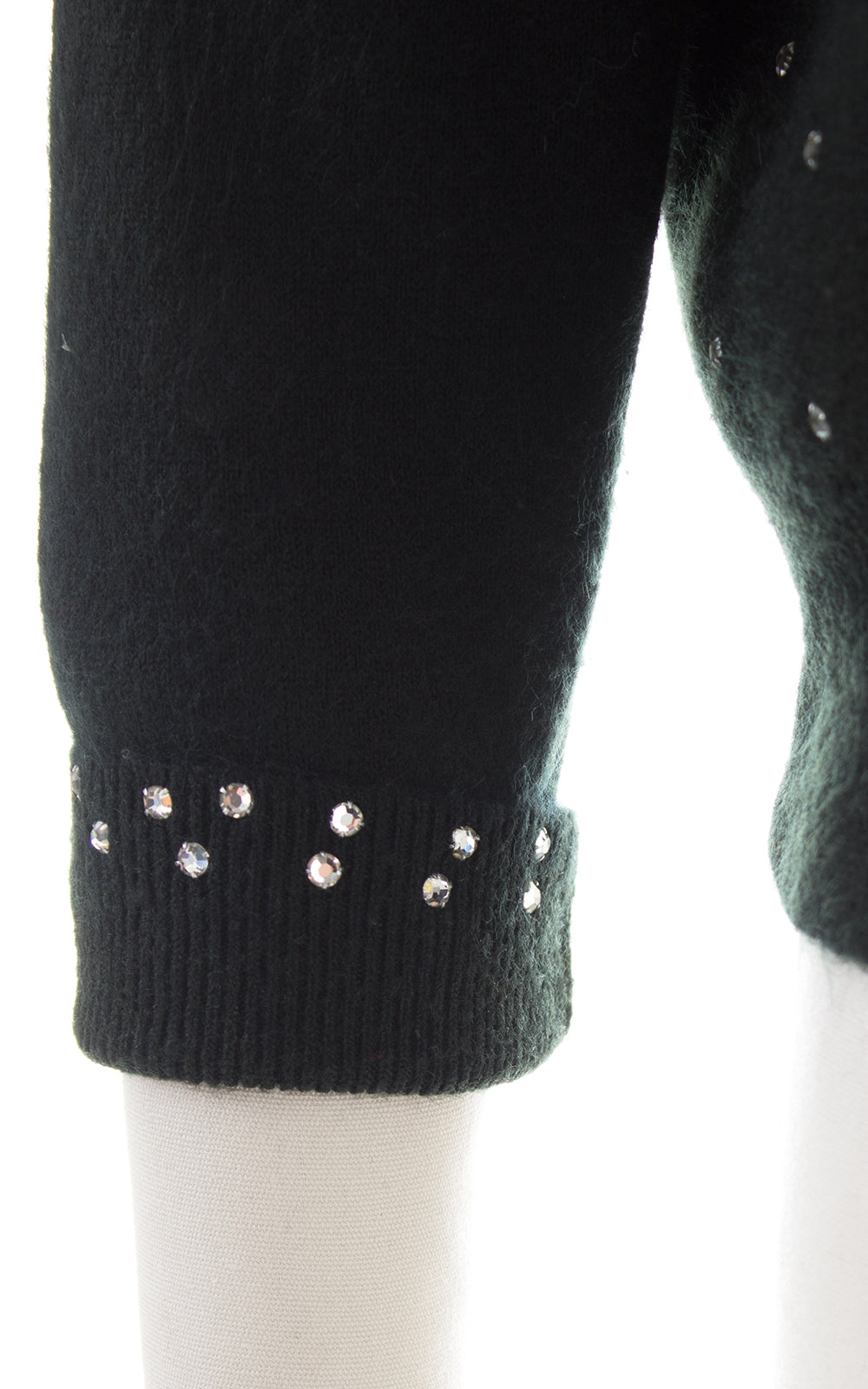 1950s Schiaparelli Rhinestone Black Wool Cardigan