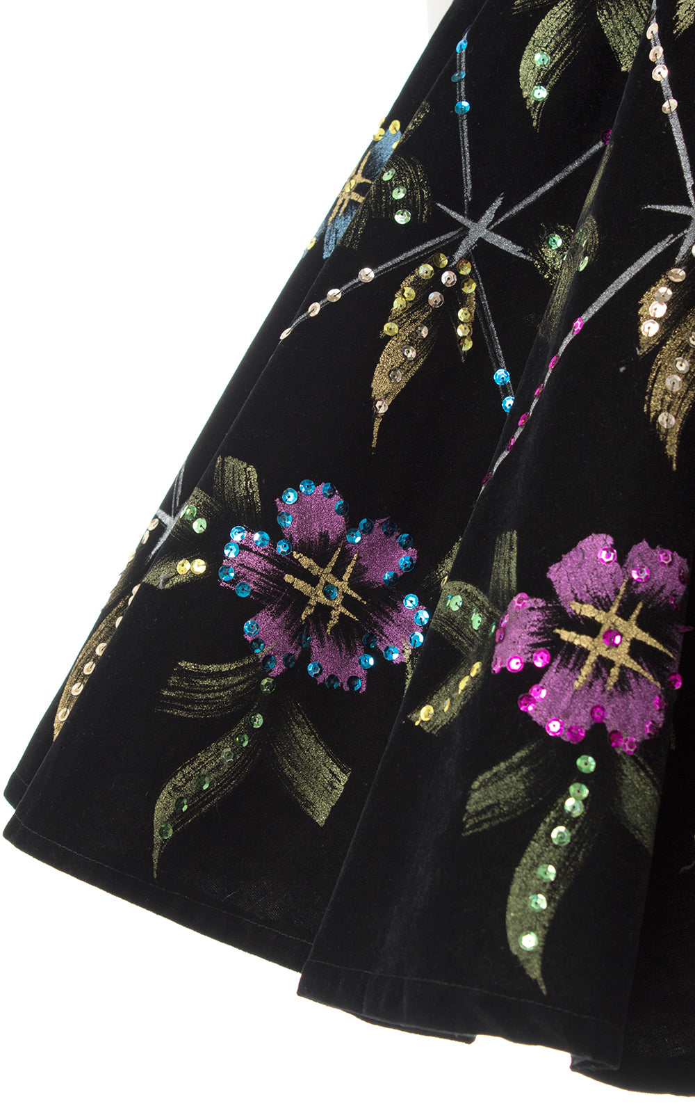 1950s Mexican Metallic Floral Sequin Velvet Circle Skirt