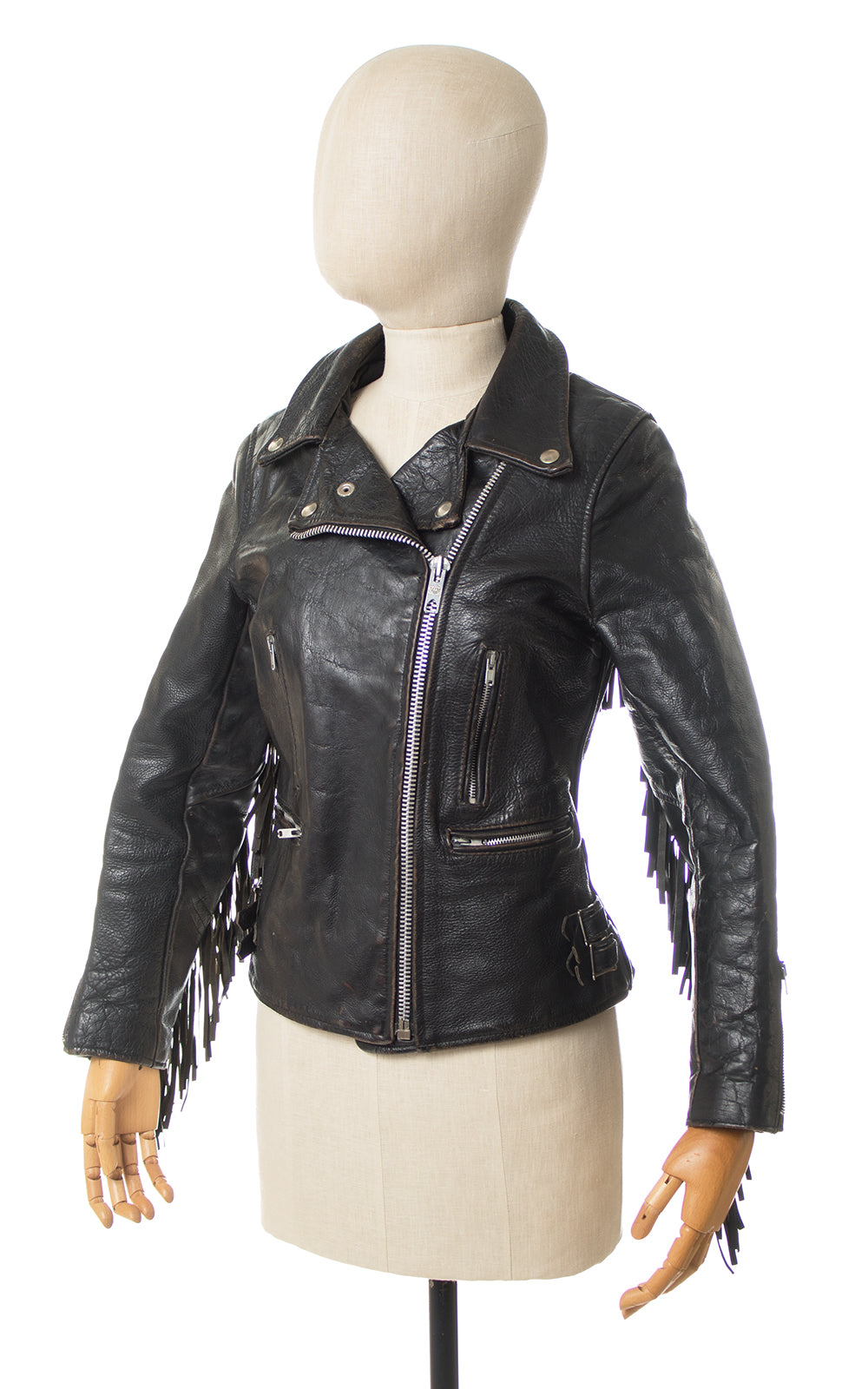 1970s Fringe Black Leather Motorcycle Jacket