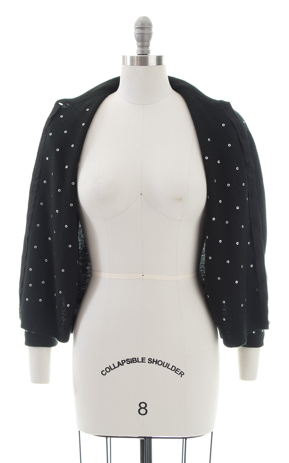 1950s Schiaparelli Rhinestone Black Wool Cardigan