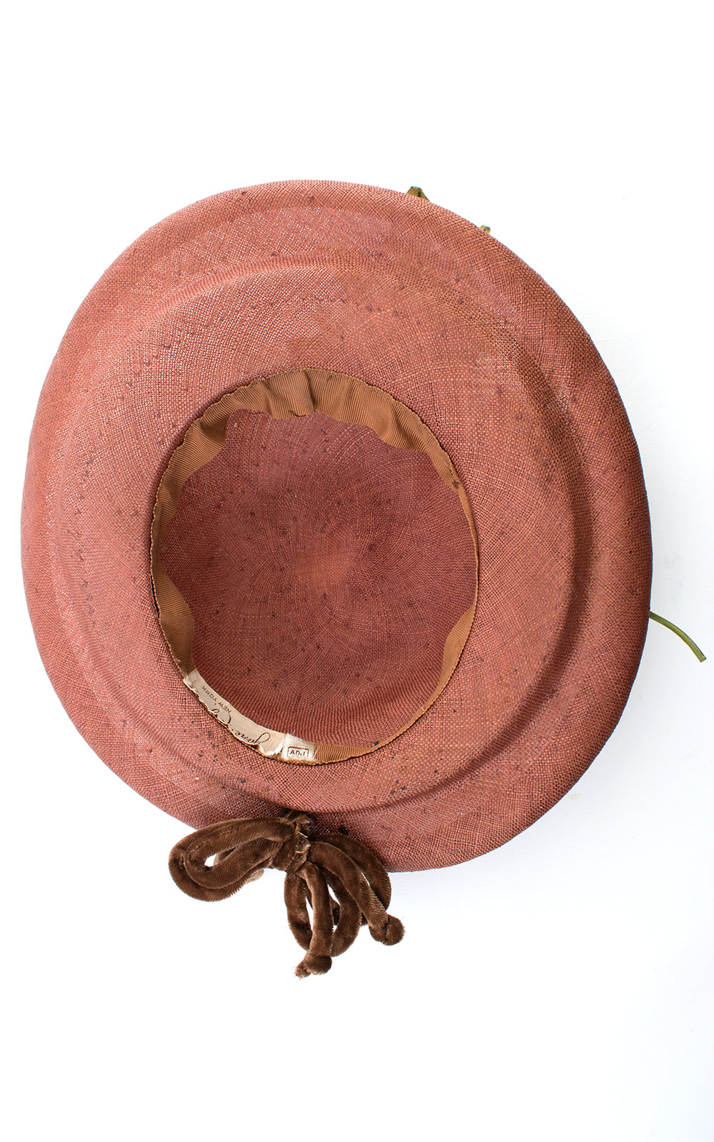 1950s White Floral & Brown Woven Sun Hat