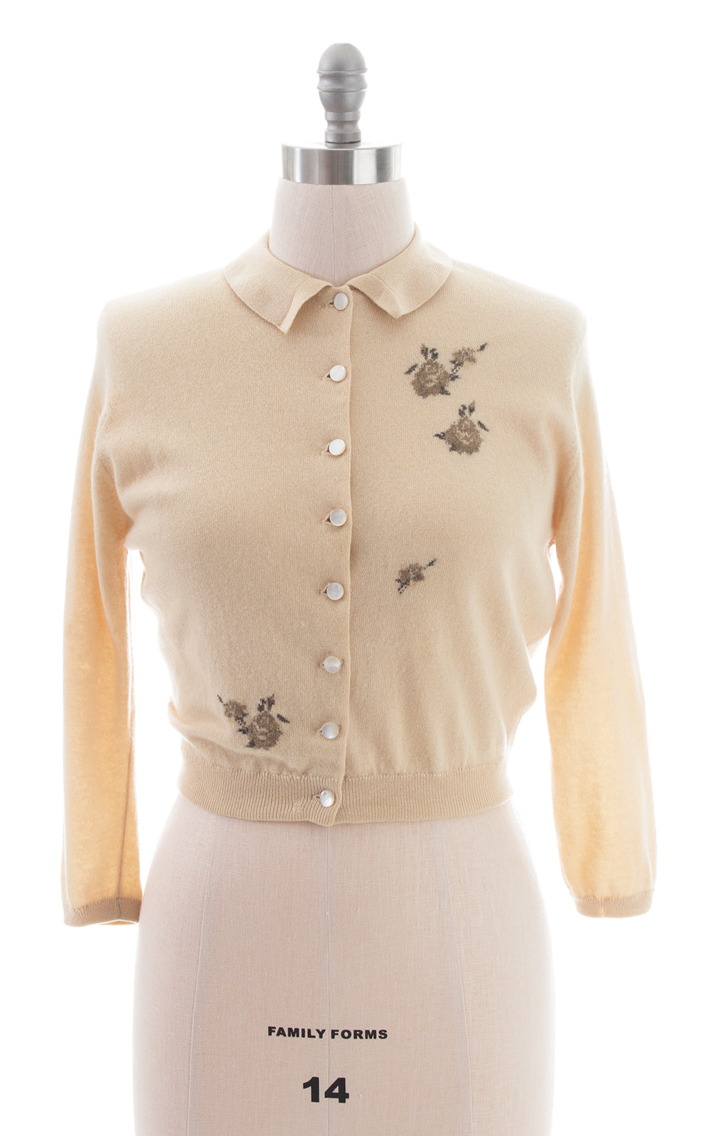 1950s Rose Embroidered Cashmere Cardigan