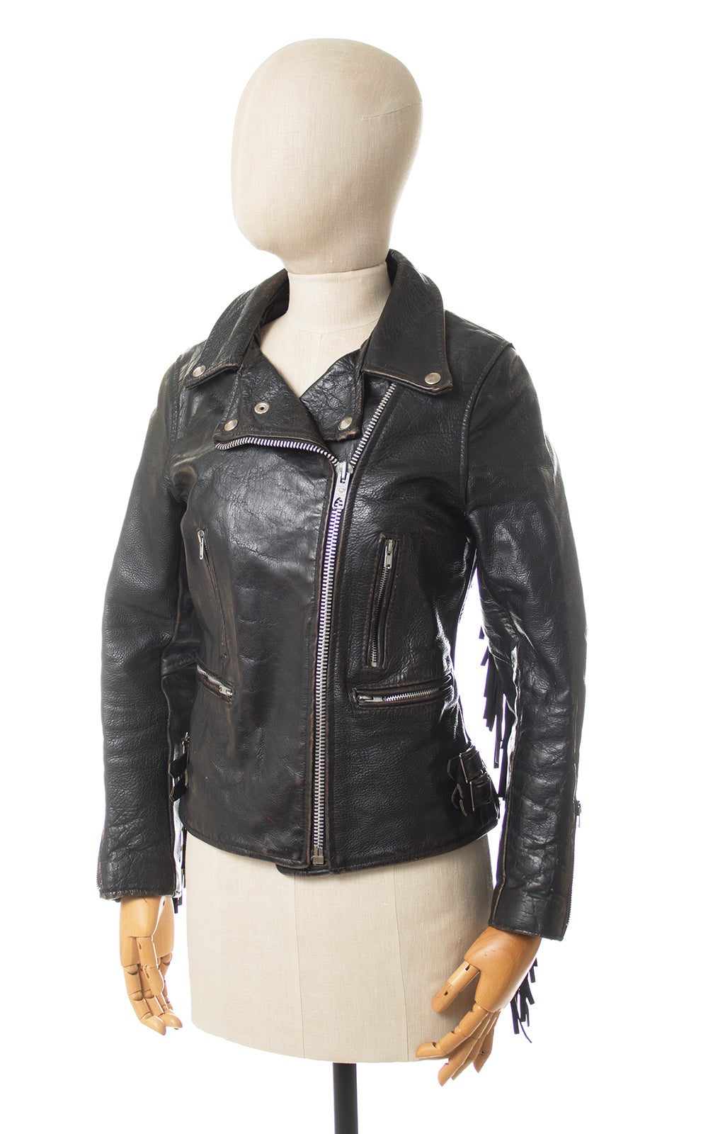 1970s Fringe Black Leather Motorcycle Jacket