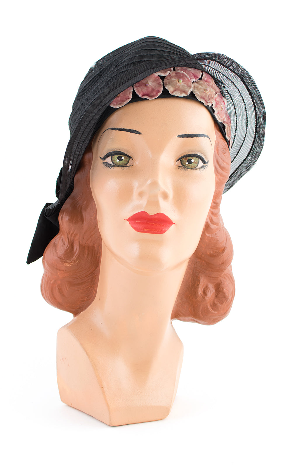 1920s Velvet Floral & Black Horsehair Cloche