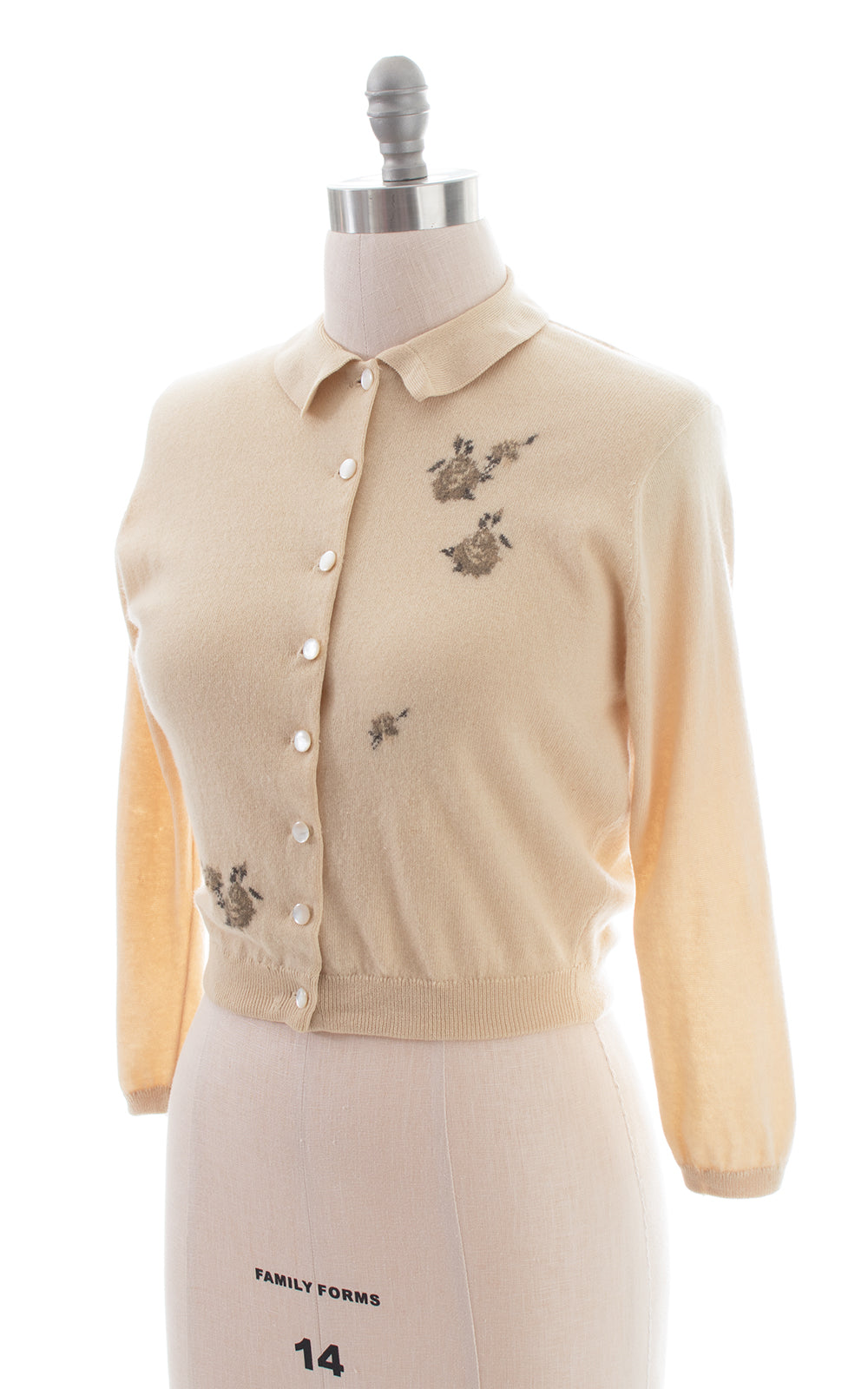 1950s Rose Embroidered Cashmere Cardigan