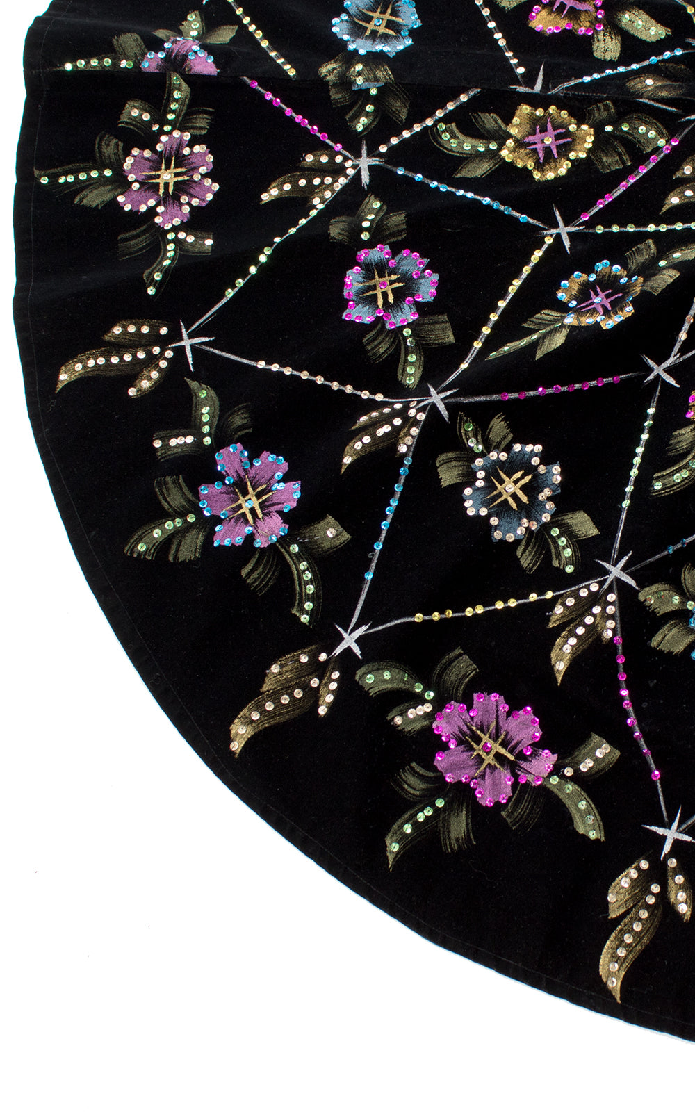 1950s Mexican Metallic Floral Sequin Velvet Circle Skirt