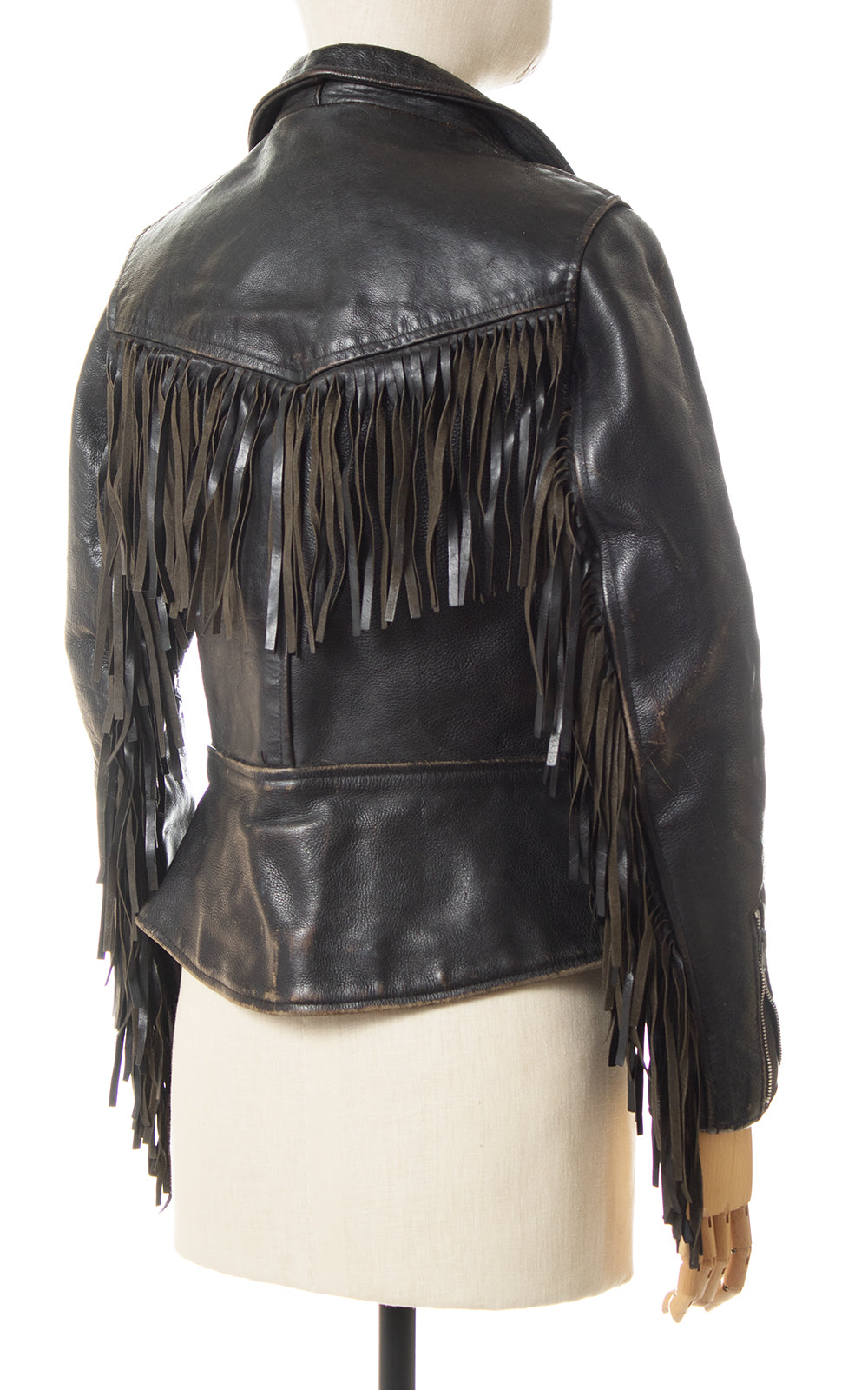 1970s Fringe Black Leather Motorcycle Jacket