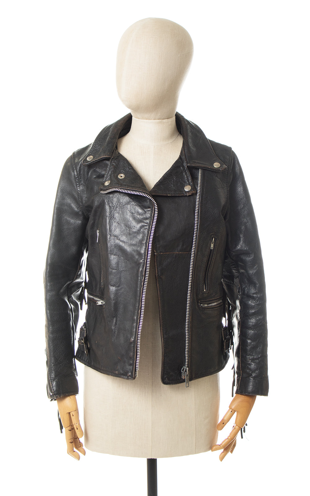 1970s Fringe Black Leather Motorcycle Jacket