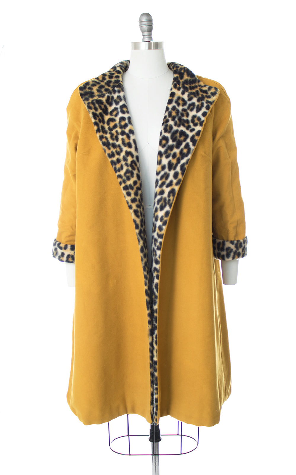 1960s Reversible Leopard Print Mustard Yellow Swing Coat