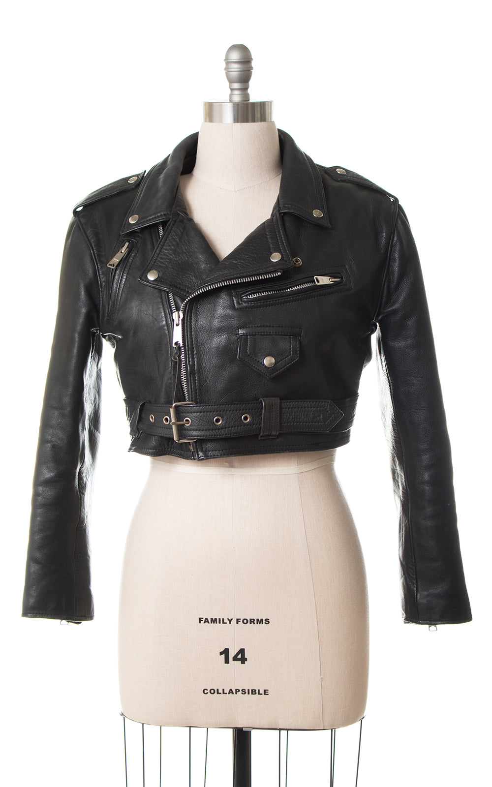 1990s Cropped Black Leather Motorcycle Jacket
