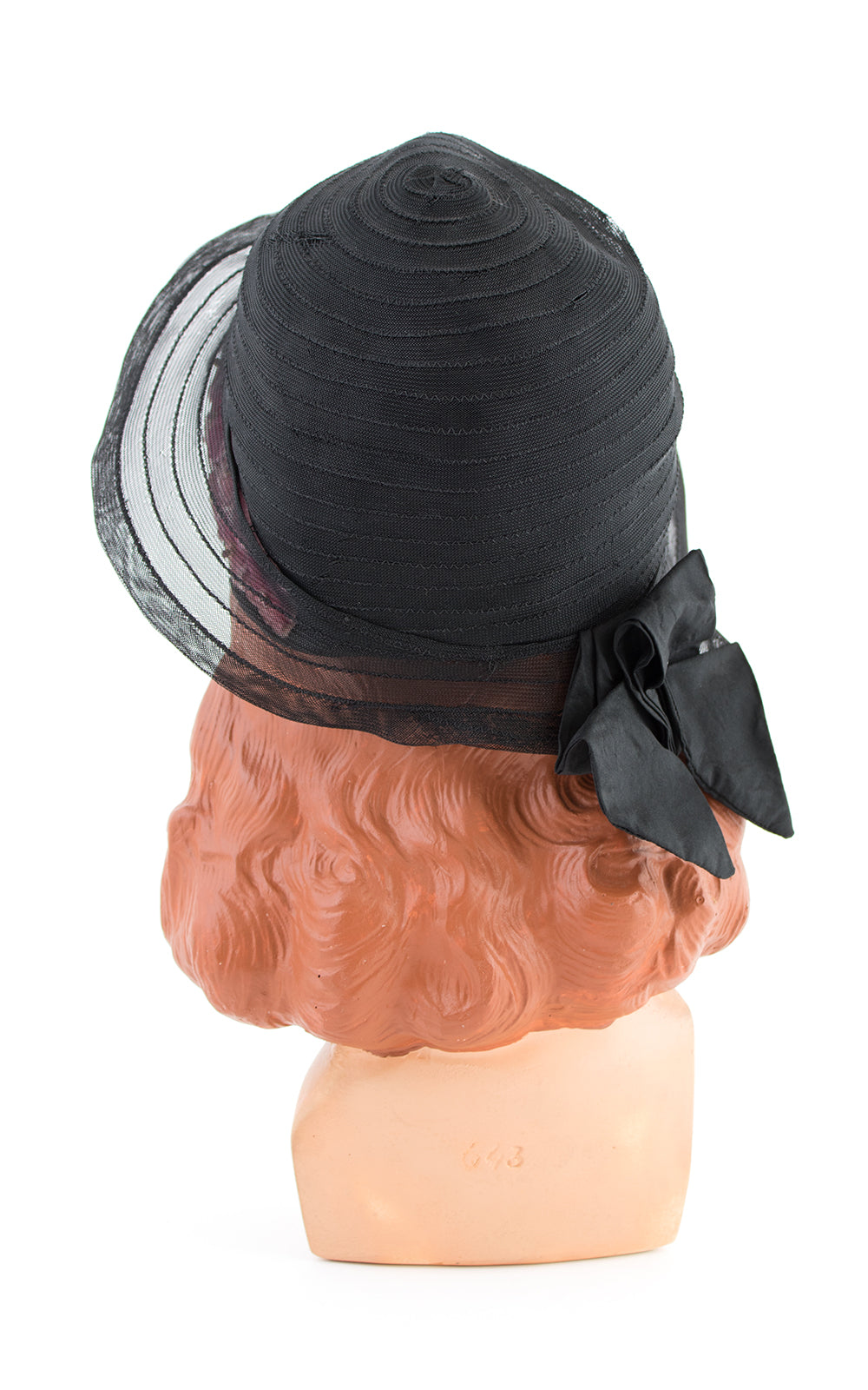 1920s Velvet Floral & Black Horsehair Cloche