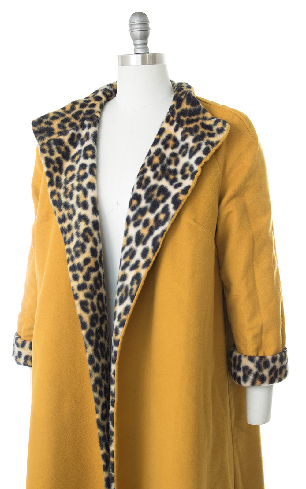 1960s Reversible Leopard Print Mustard Yellow Swing Coat