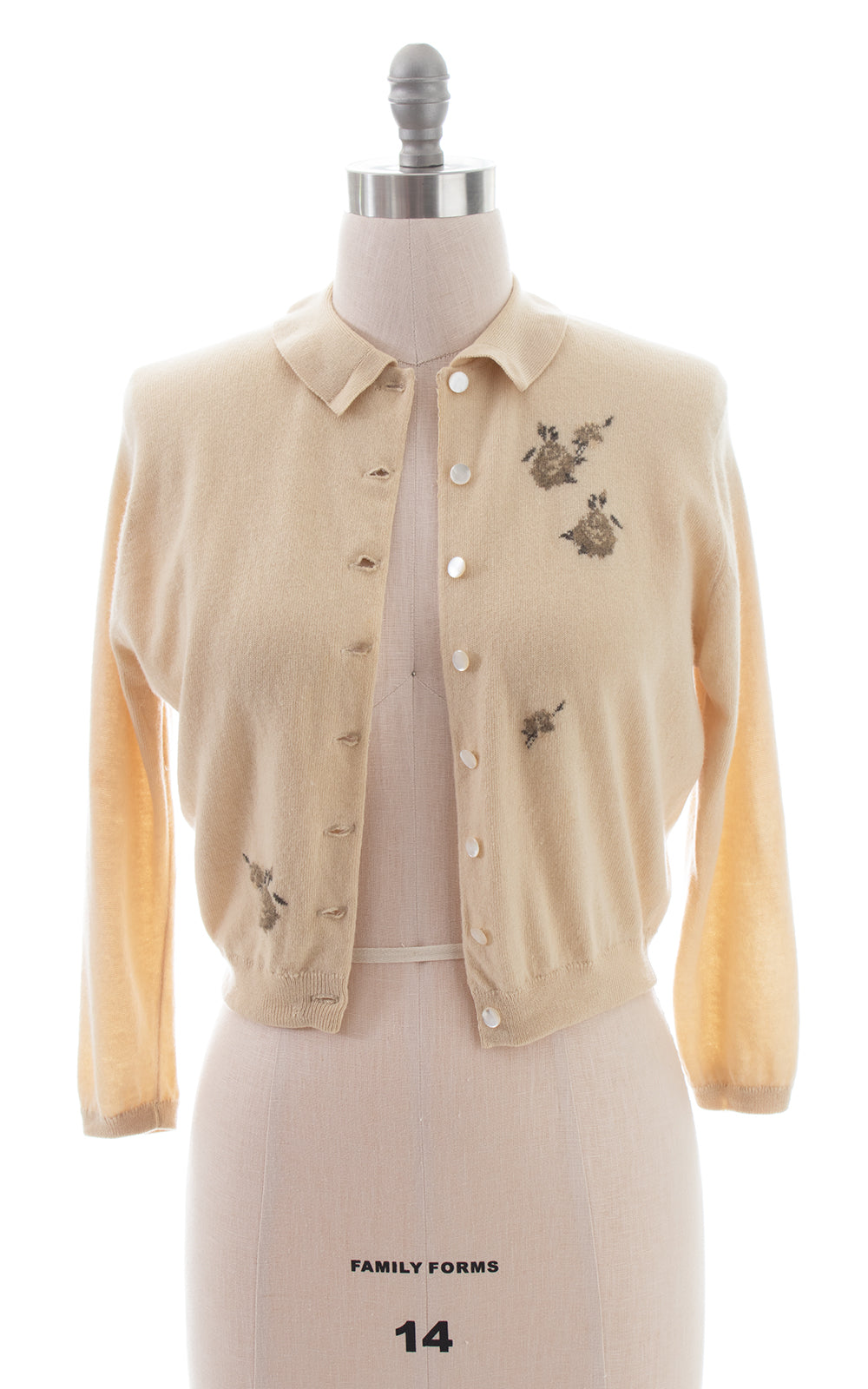 1950s Rose Embroidered Cashmere Cardigan