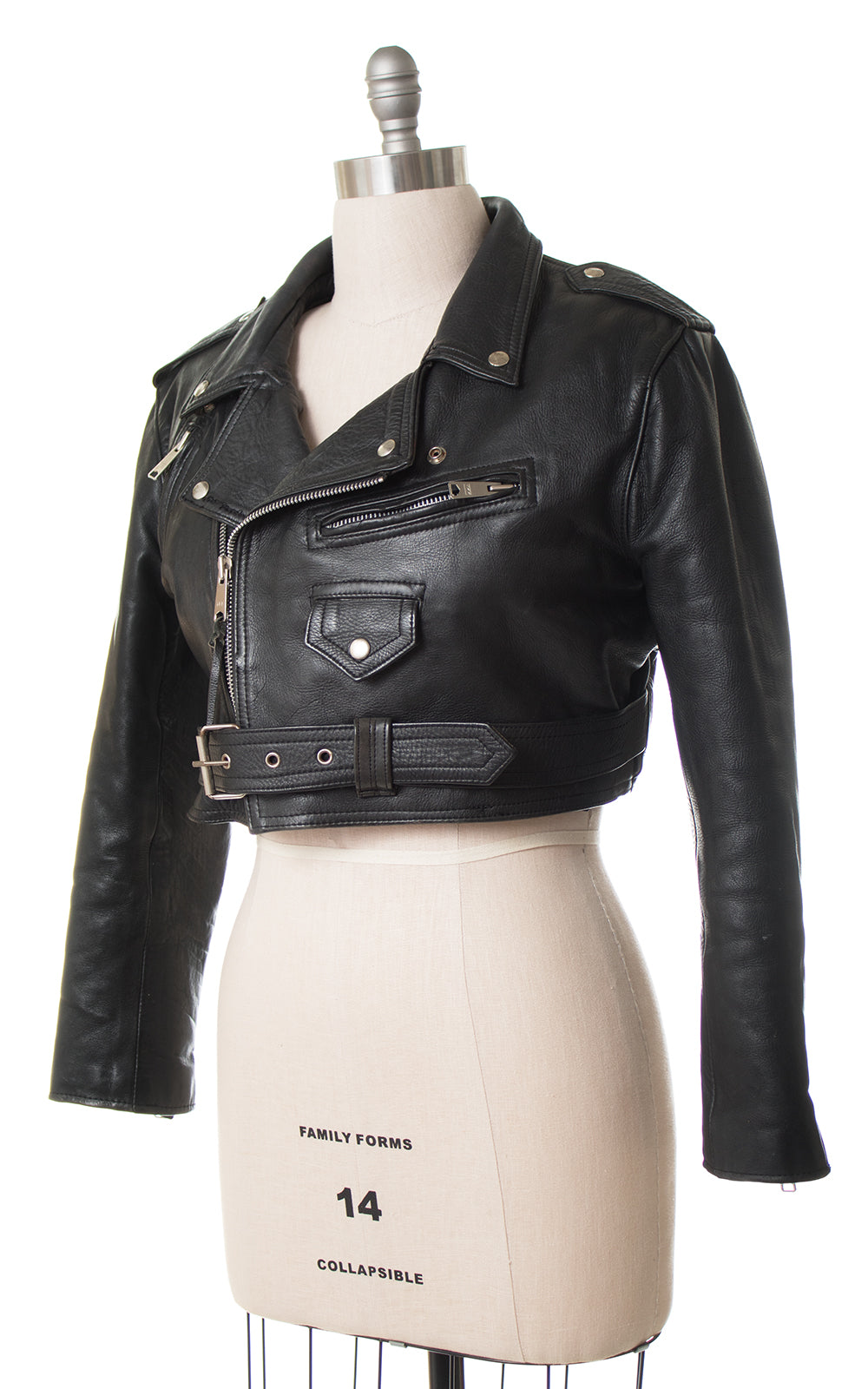 1990s Cropped Black Leather Motorcycle Jacket