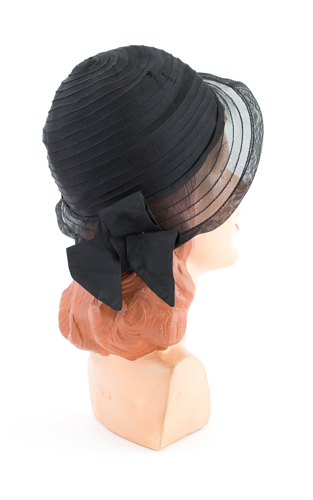 1920s Velvet Floral & Black Horsehair Cloche