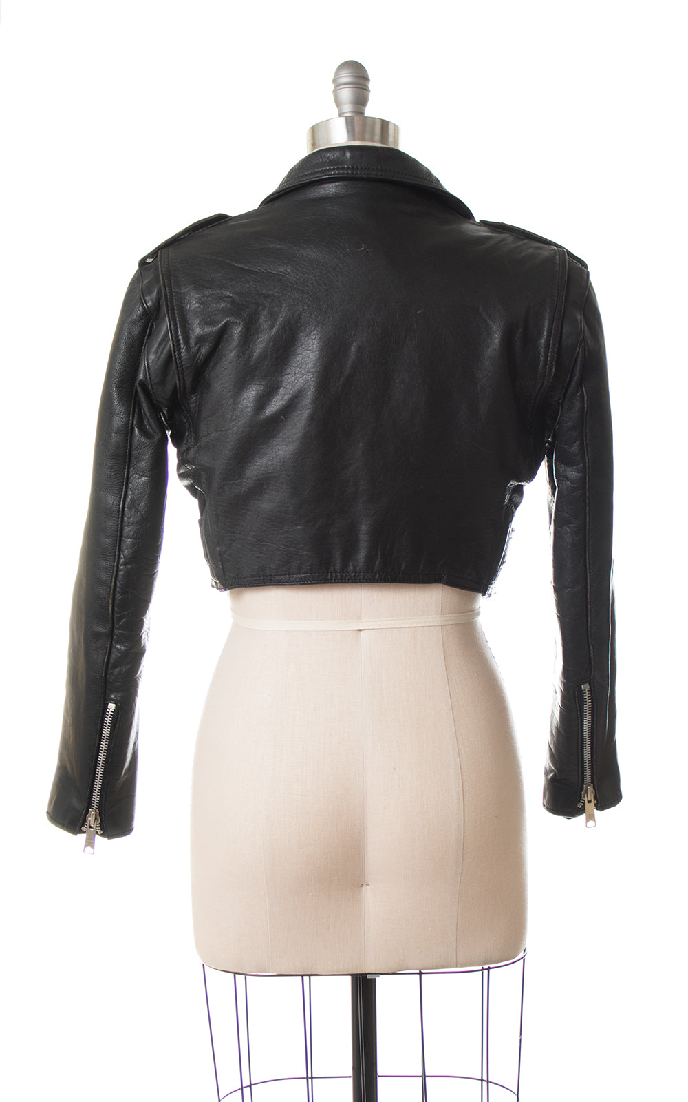 1990s Cropped Black Leather Motorcycle Jacket