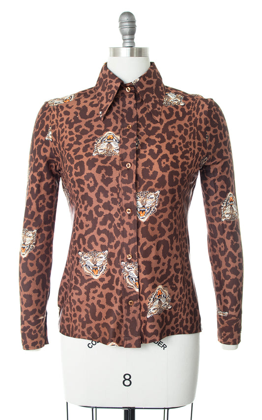 1970s Leopard Print Novelty Print Blouse