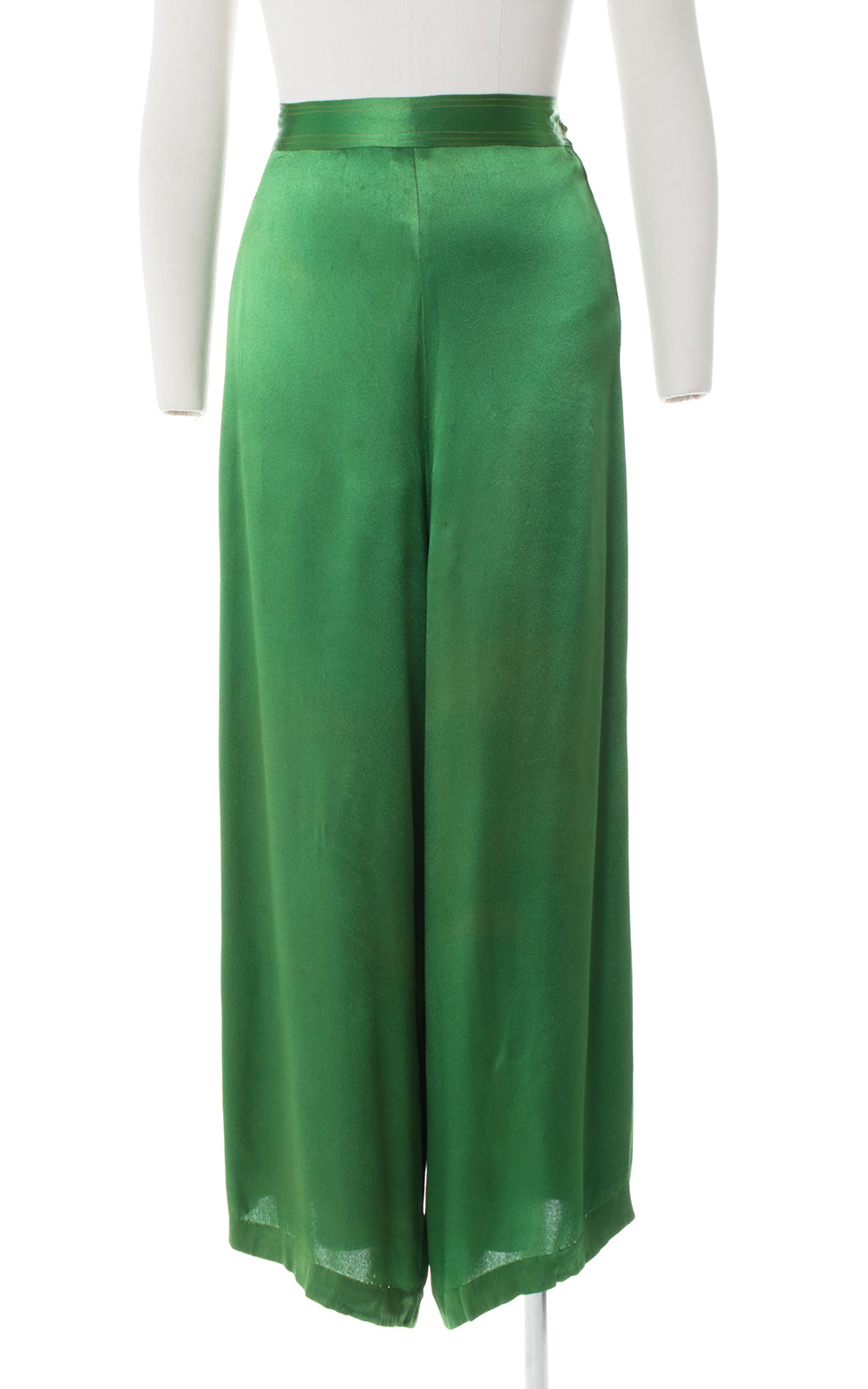 1930s Emerald Rayon Satin Wide-Leg Pants