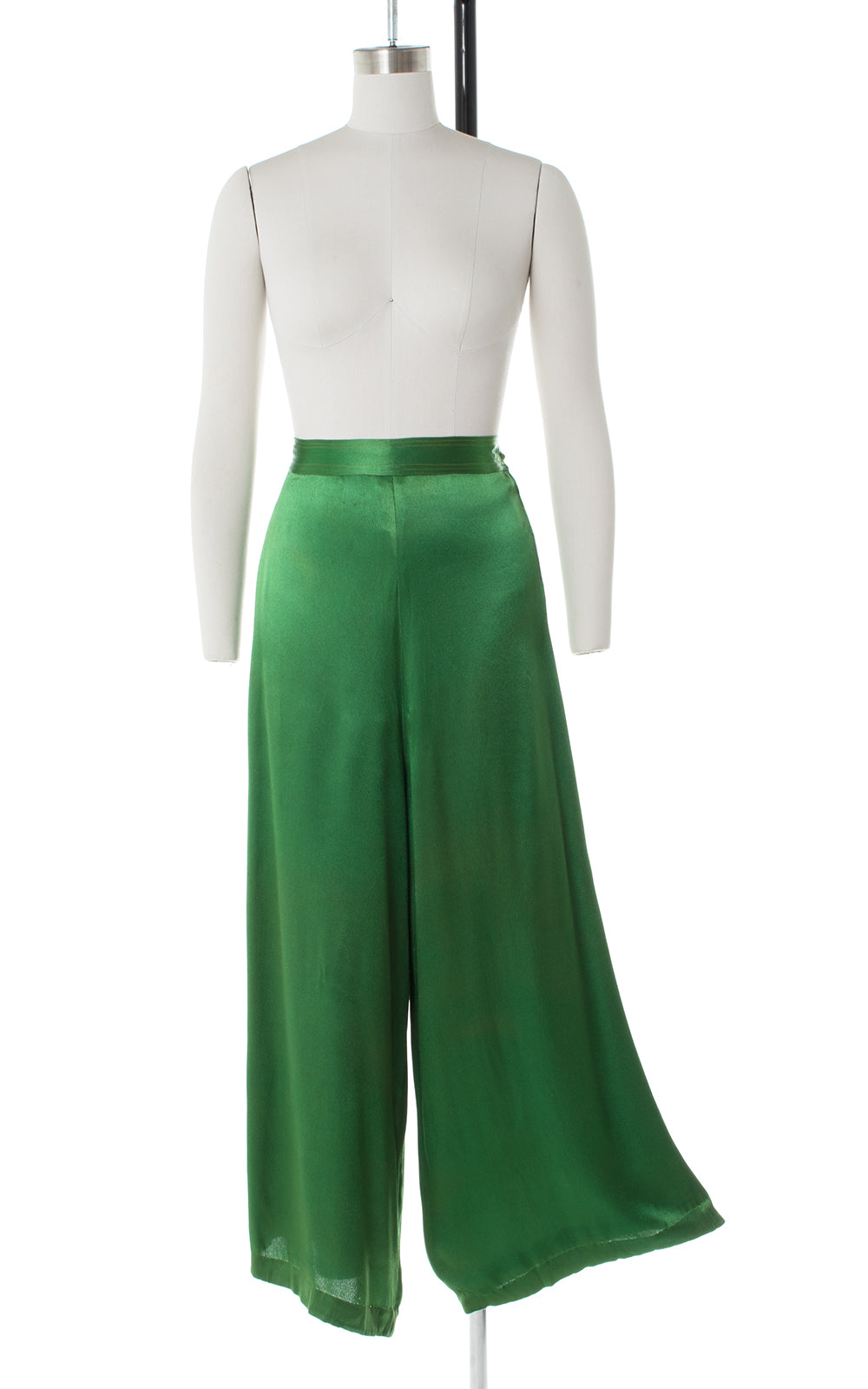 1930s Emerald Rayon Satin Wide-Leg Pants