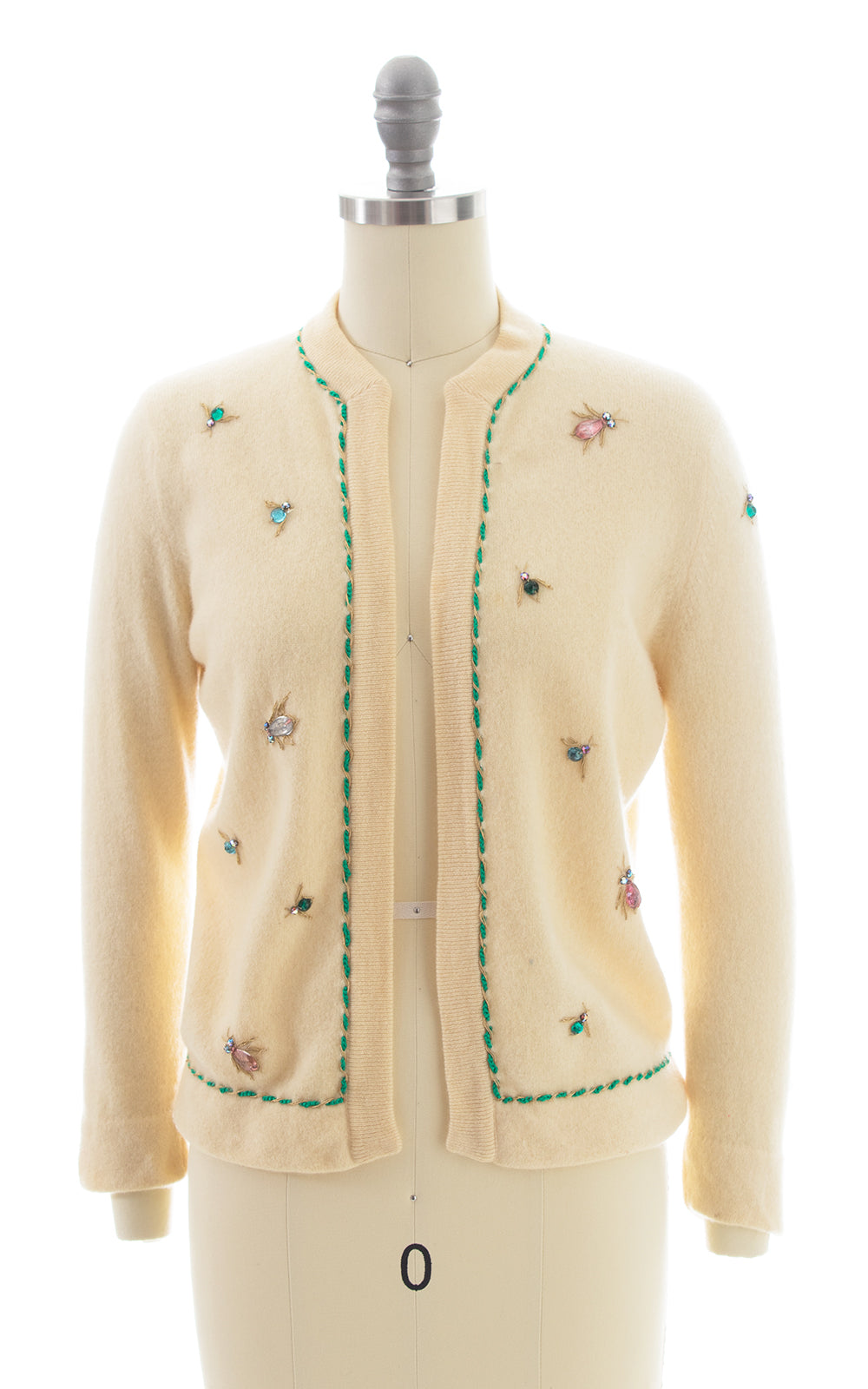 1950s Rhinestone Bugs Novelty Knit Cardigan