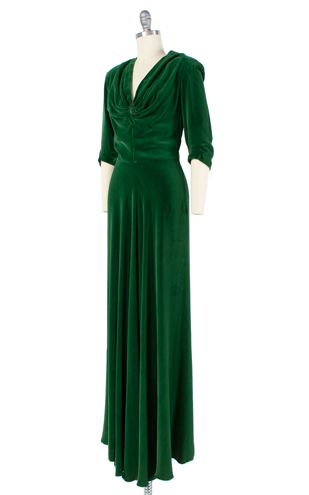 1930s 1940s Forest Green Velvet Gown