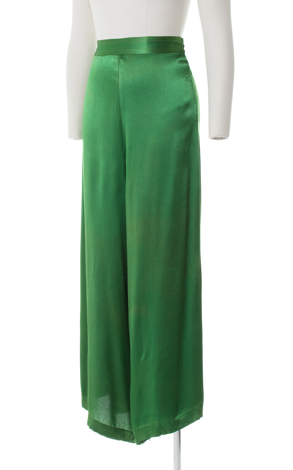 1930s Emerald Rayon Satin Wide-Leg Pants