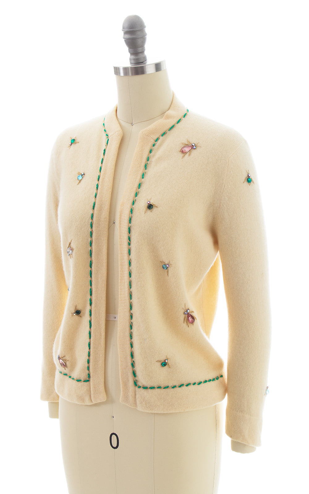 1950s Rhinestone Bugs Novelty Knit Cardigan