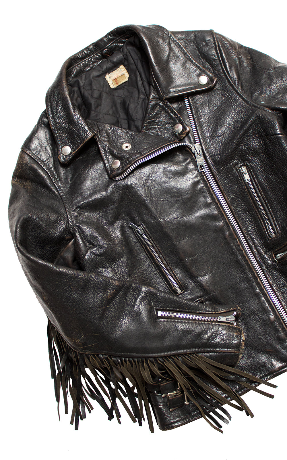 1970s Fringe Black Leather Motorcycle Jacket