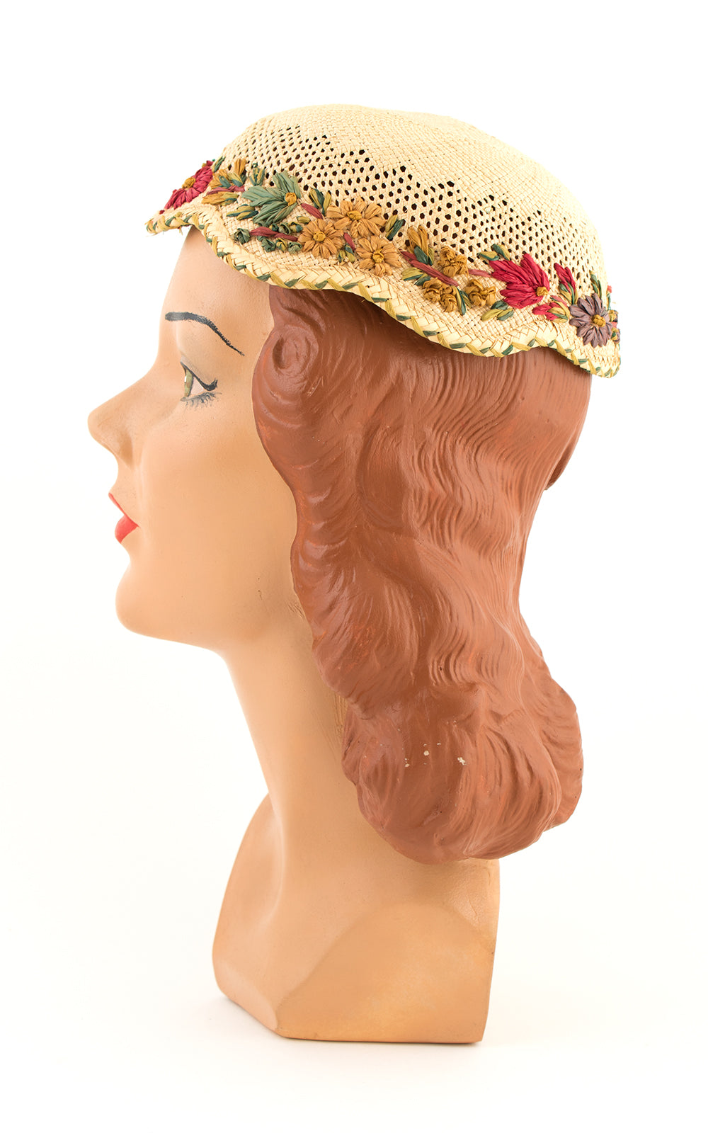 1920s Floral Raffia & Straw Juliet Cap