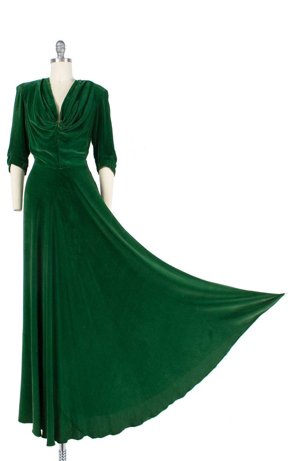 1940s Green Silk Velvet Gown
