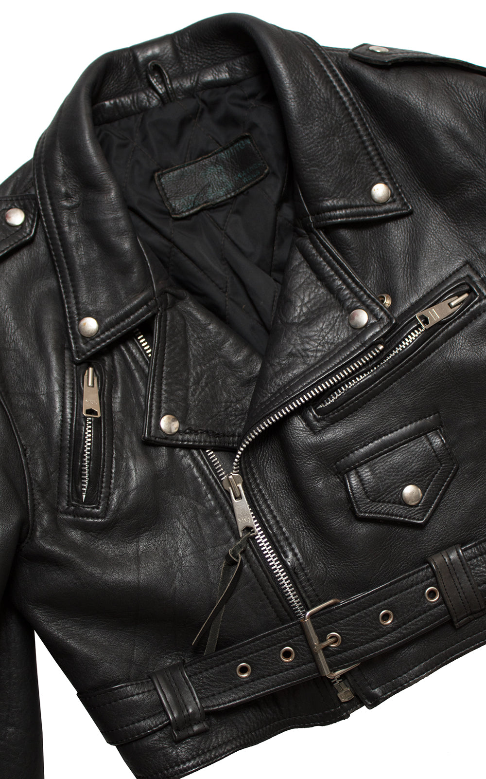 1990s Cropped Black Leather Motorcycle Jacket