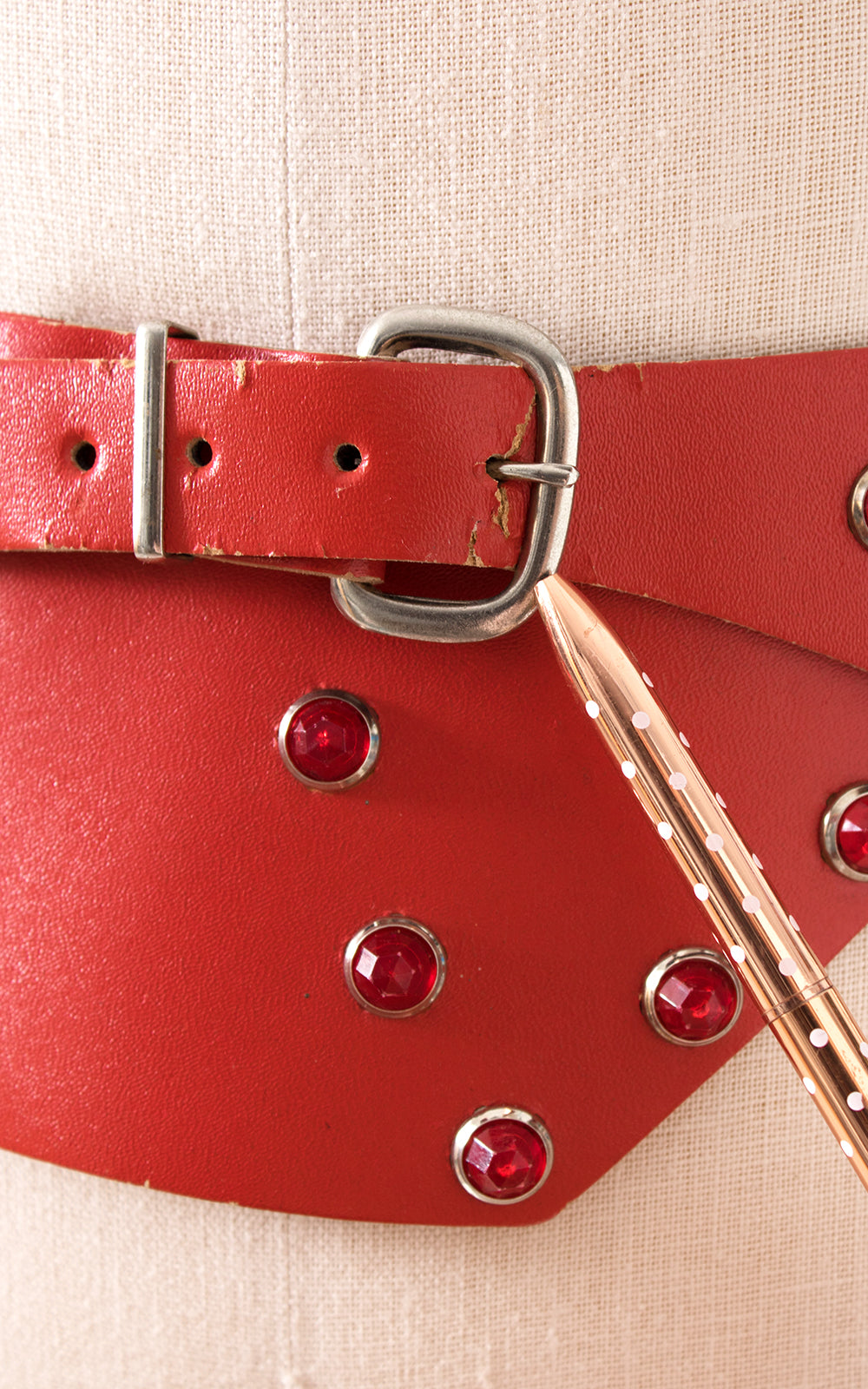 1960s Red Rhinestone Vinyl Extra-Wide Cinch Belt