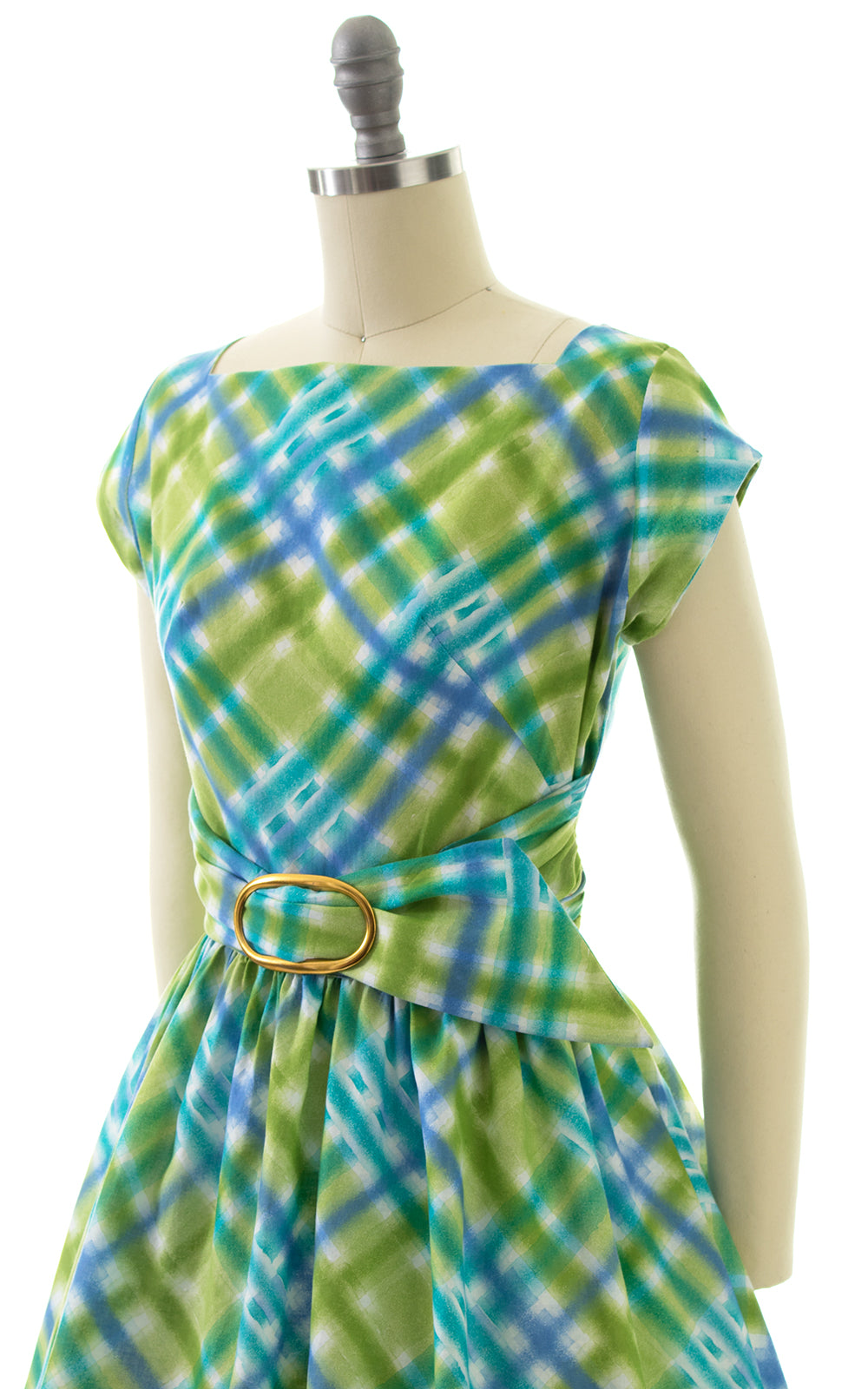 1950s Plaid Cotton Belted Dress