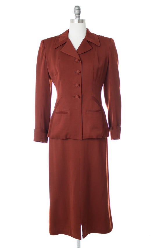 1940s Rust Orange Wool Gabardine Skirt Suit