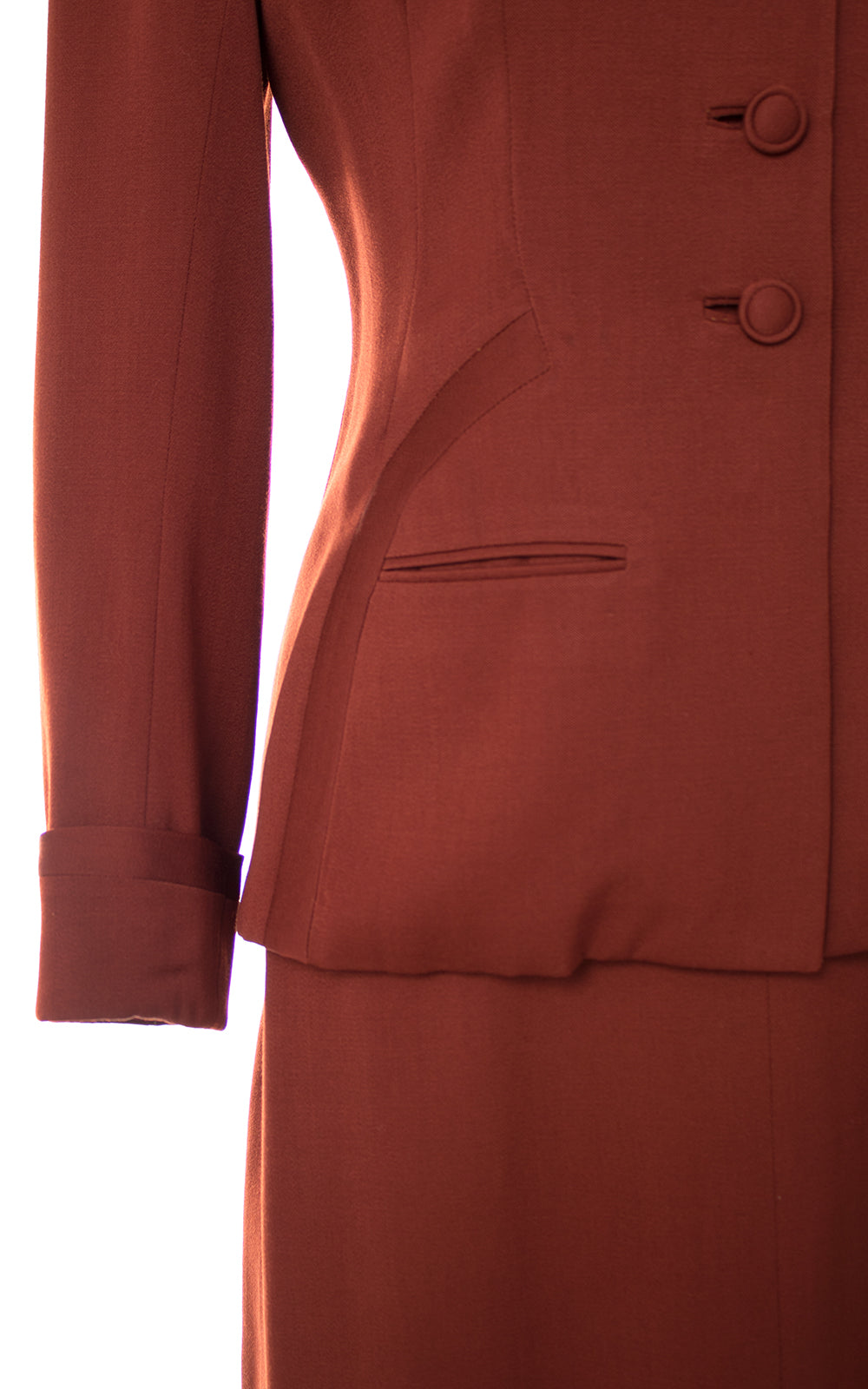 1940s Rust Orange Wool Gabardine Skirt Suit