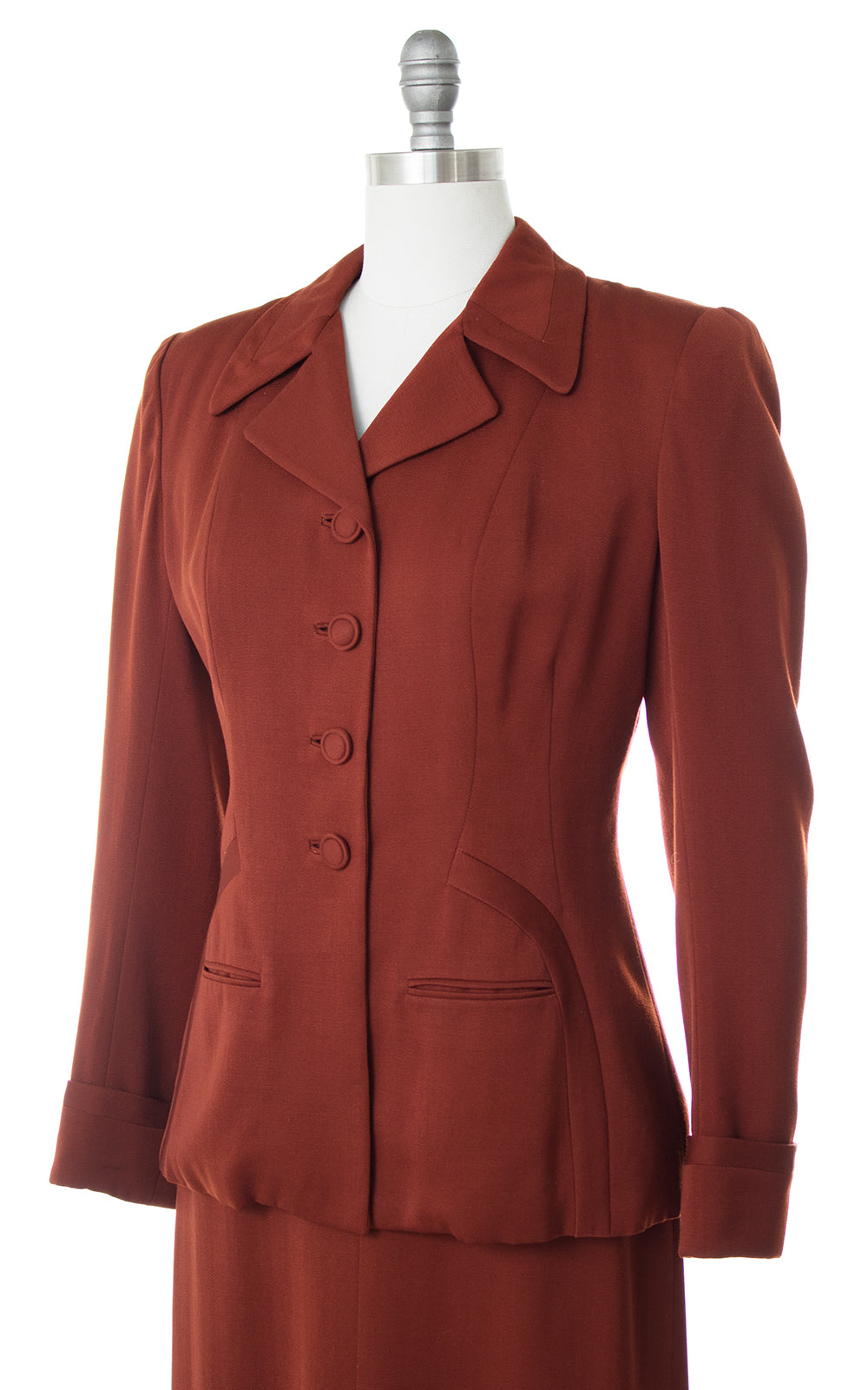 1940s Rust Orange Wool Gabardine Skirt Suit