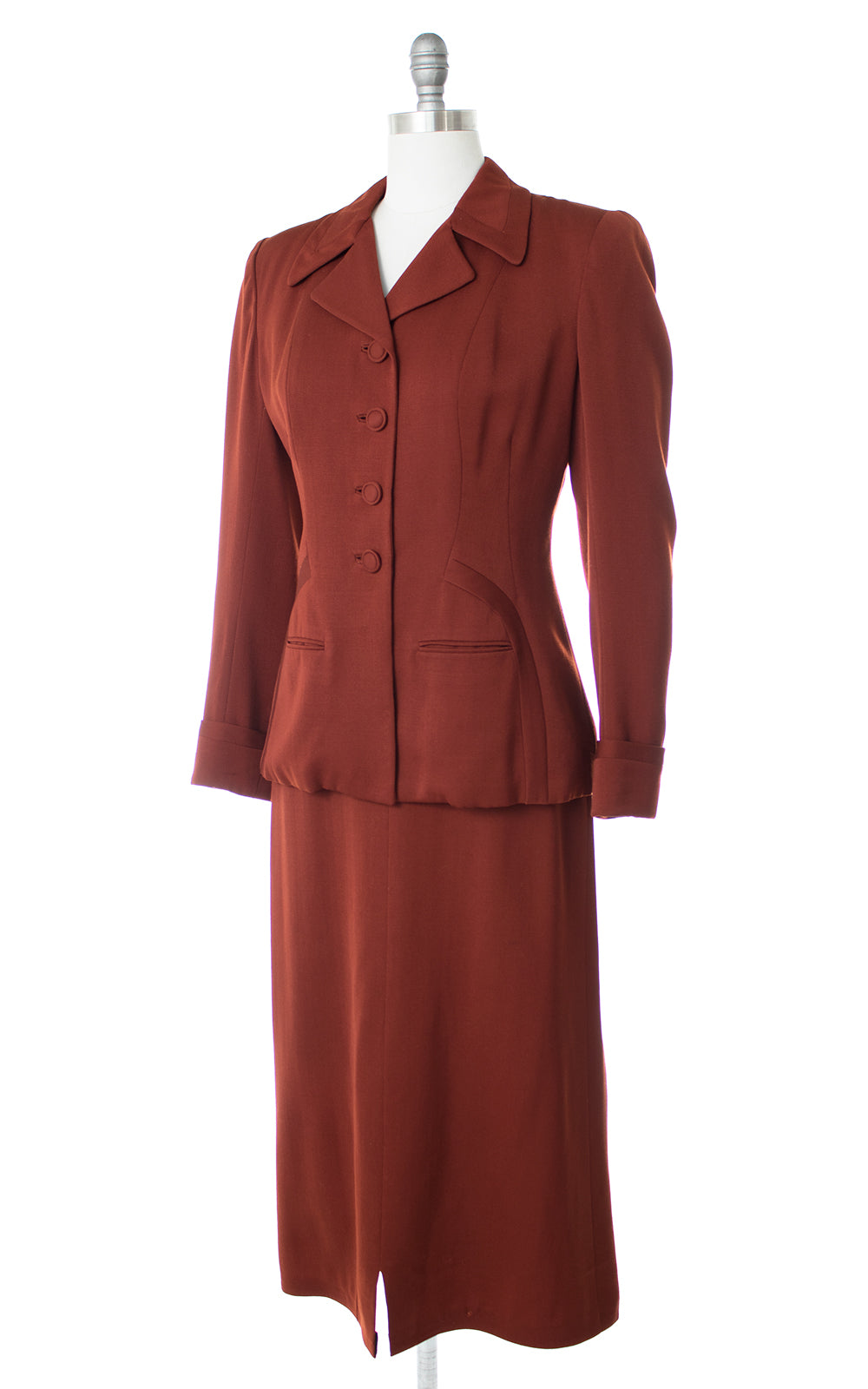 1940s Rust Orange Wool Gabardine Skirt Suit