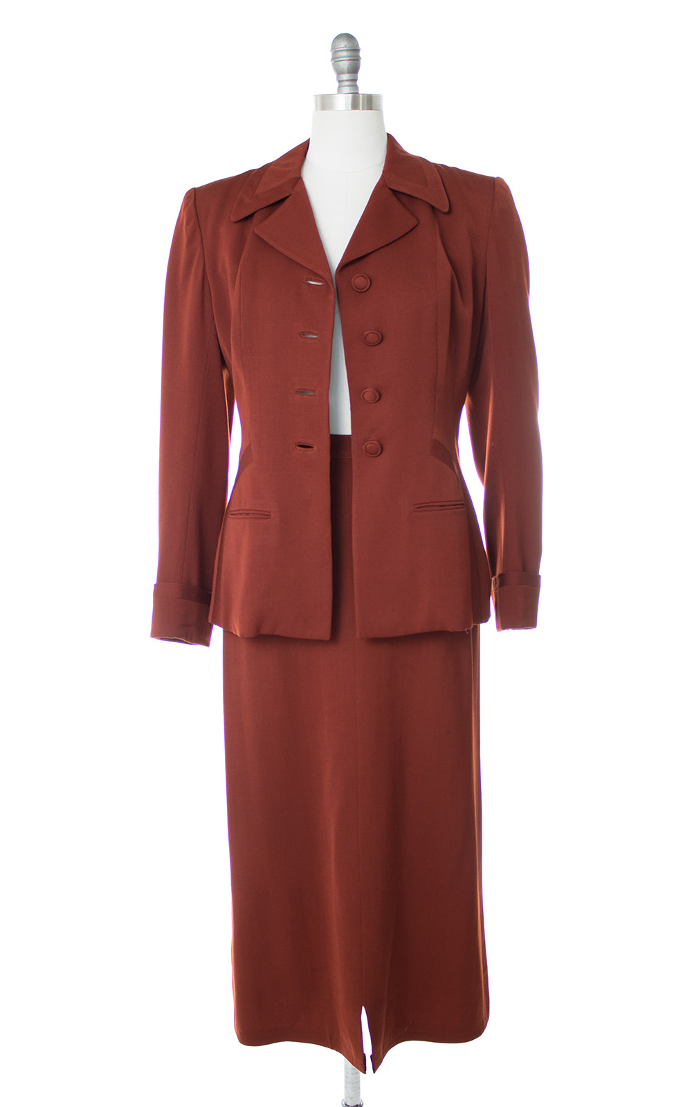 1940s Rust Orange Wool Gabardine Skirt Suit