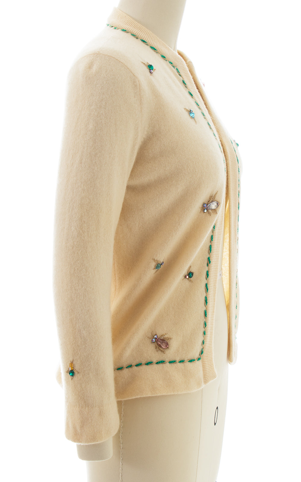 1950s Rhinestone Bugs Novelty Knit Cardigan