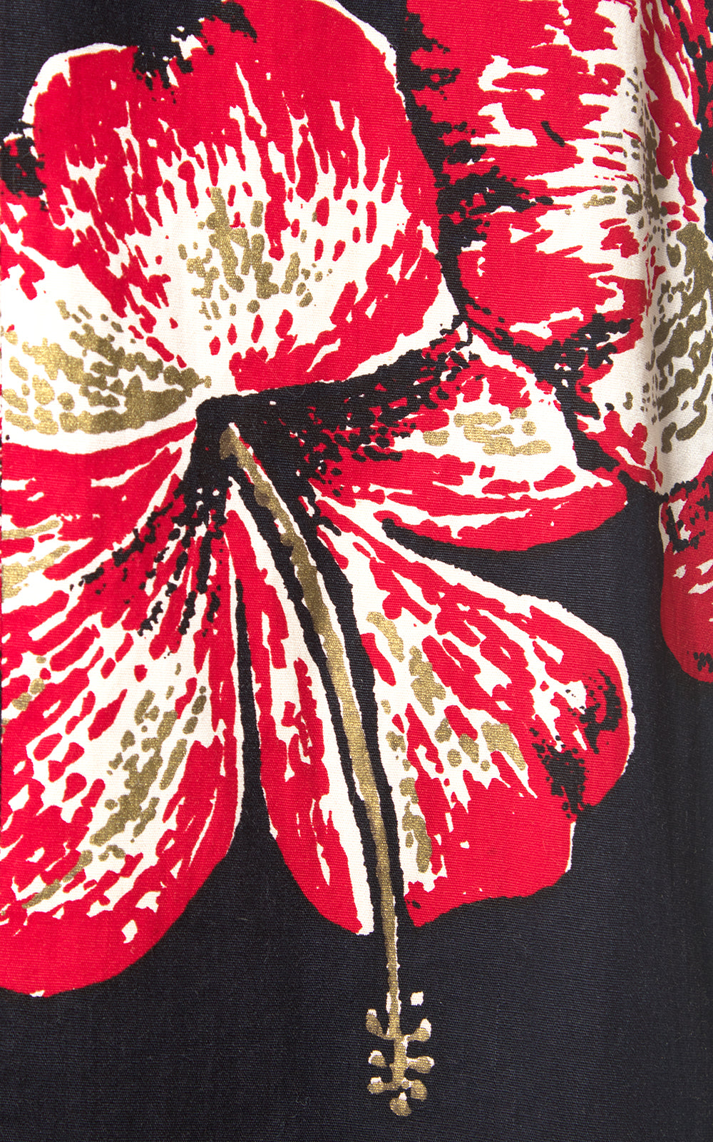 1950s Shaheen Metallic Hibiscus Sarong Dress