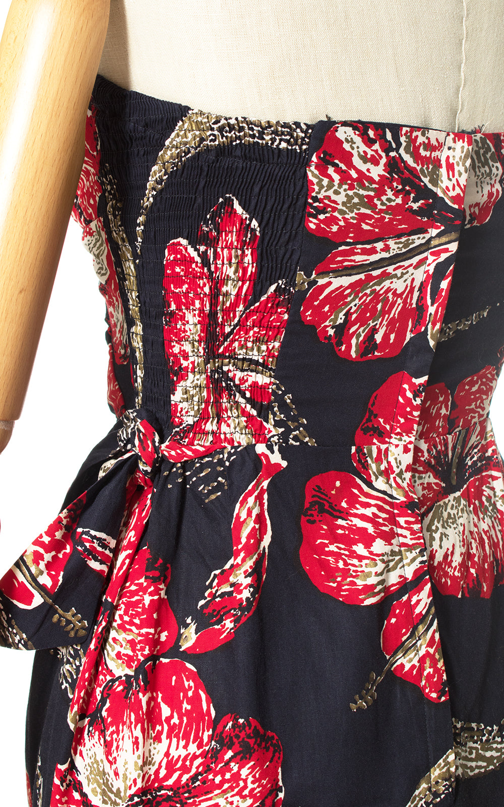 1950s Shaheen Metallic Hibiscus Sarong Dress