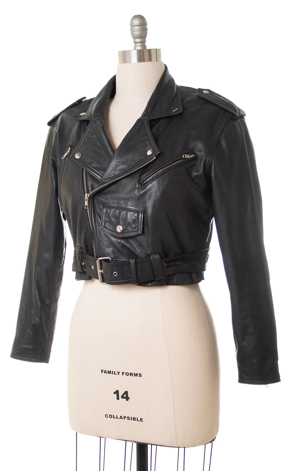 1980s Cropped Black Leather Motorcycle Jacket